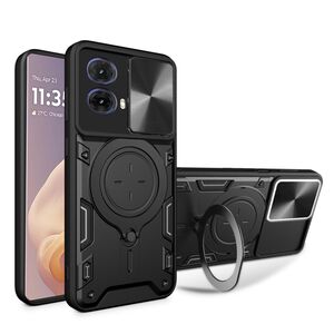 Husa pentru Motorola Moto G85 cu protecție pentru cameră și suport magnetic integrat Ring Shockproof, negru