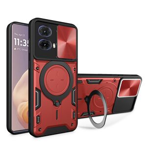 Husa pentru Motorola Moto G85 cu protecție pentru cameră și suport magnetic integrat Ring Shockproof, rosu