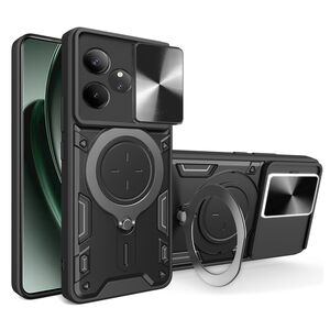 Husa pentru   Realme GT 6 / GT 6T cu protecție pentru cameră și suport magnetic integrat Ring Shockproof, negru