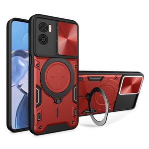 Husa pentru  Motorola Moto E22, E22i cu protecție pentru cameră și suport magnetic integrat Ring Shockproof, rosu