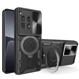 Husa pentru  OnePlus 12R cu protecție pentru cameră și suport magnetic integrat Ring Shockproof, negru