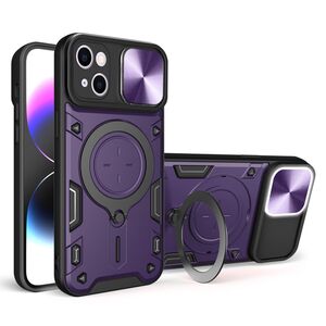 Husa pentru  iPhone 15 cu protecție pentru cameră și suport magnetic integrat Ring Shockproof, mov
