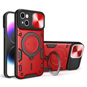 Husa pentru  iPhone 15 cu protecție pentru cameră și suport magnetic integrat Ring Shockproof, rosu