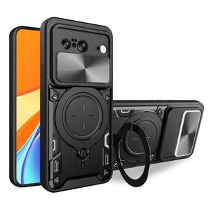 Husa pentru  Google Pixel 8 cu protecție pentru cameră și suport magnetic integrat Ring Shockproof, negru