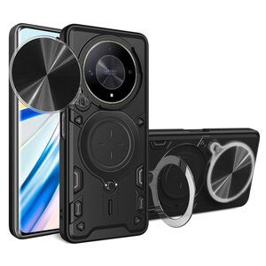 Husa pentru  Honor Magic 6 Lite cu protecție pentru cameră și suport magnetic integrat Ring Shockproof, negru