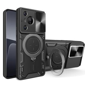 Husa pentru  Huawei Pura 70 cu protecție pentru cameră și suport magnetic integrat Ring Shockproof, negru