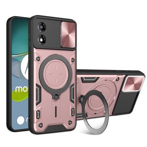 Husa pentru  Motorola Moto E13 cu protecție pentru cameră și suport magnetic integrat Ring Shockproof, rose gold