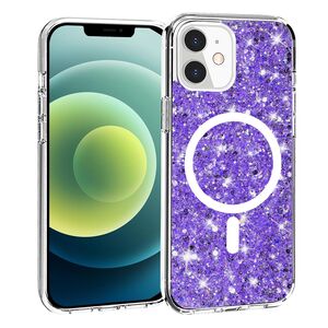Husa pentru iPhone 12, 12 Pro MagSafe cu sclipici Liquid Crystal Glitter, mov