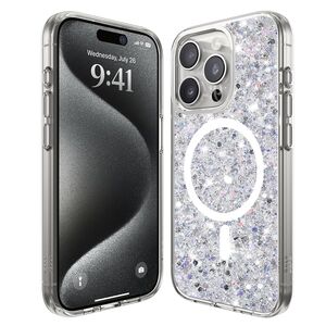 Husa pentru  iPhone 15 Pro Max MagSafe cu sclipici Liquid Crystal Glitter, argintiu