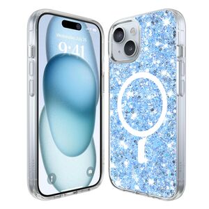 Husa pentru  iPhone 15 MagSafe cu sclipici Liquid Crystal Glitter, albastru