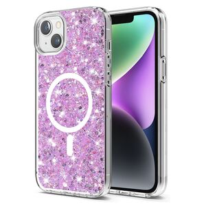 Husa pentru  iPhone 14 MagSafe cu sclipici Liquid Crystal Glitter, magenta