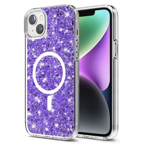 Husa pentru  iPhone 14 MagSafe cu sclipici Liquid Crystal Glitter, mov