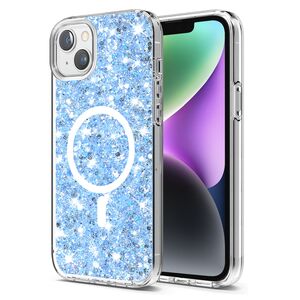 Husa pentru  iPhone 14 MagSafe cu sclipici Liquid Crystal Glitter, albastru