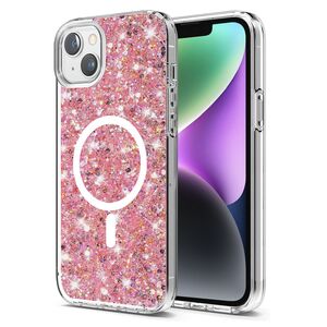 Husa pentru  iPhone 14 MagSafe cu sclipici Liquid Crystal Glitter, roz