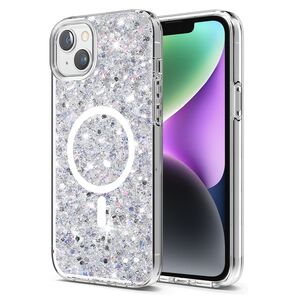 Husa pentru  iPhone 14 MagSafe cu sclipici Liquid Crystal Glitter, argintiu