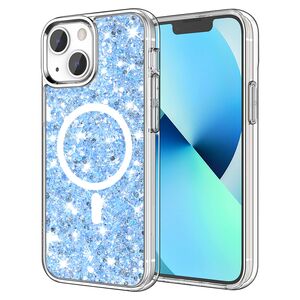 Husa pentru  iPhone 13 MagSafe cu sclipici Liquid Crystal Glitter, albastru