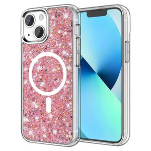 Husa pentru  iPhone 13 MagSafe cu sclipici Liquid Crystal Glitter, roz