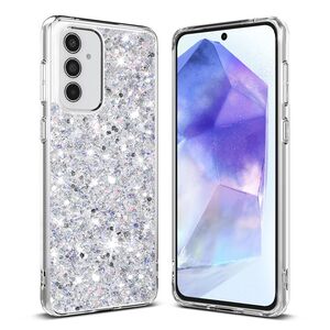 Husa pentru  Samsung Galaxy A55 cu sclipici Liquid Crystal Glitter, argintiu