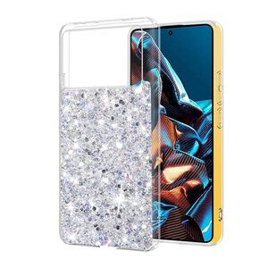 Husa pentru Poco X6 Pro cu sclipici Liquid Crystal Glitter, argintiu