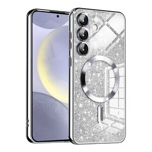 Husa pentru  Samsung Galaxy S24+ Plus cu MagSafe Sparkle Glare Detachable Layer, cu protectie lentile - argintiu