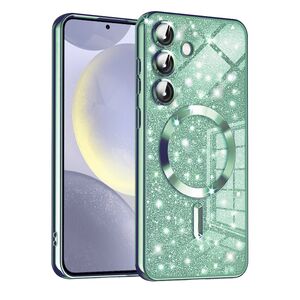 Husa pentru  Samsung Galaxy S24+ Plus cu MagSafe Sparkle Glare Detachable Layer, cu protectie lentile - verde deschis
