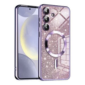 Husa pentru  Samsung Galaxy S24 cu MagSafe Sparkle Glare Detachable Layer, cu protectie lentile - mov deschis