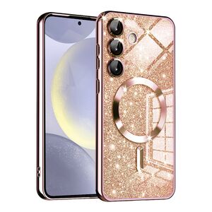 Husa pentru  Samsung Galaxy S24 cu MagSafe Sparkle Glare Detachable Layer, cu protectie lentile - rose gold