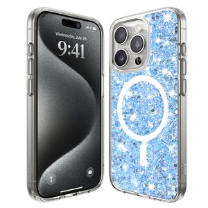 Husa pentru  iPhone 15 Pro MagSafe cu sclipici Liquid Crystal Glitter, albastru