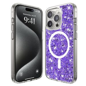 Husa pentru  iPhone 15 Pro MagSafe cu sclipici Liquid Crystal Glitter, mov