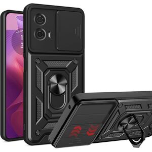Husa pentru  Motorola Moto E14 Ring Armor Kickstand Tough Rugged Cover cu protectie camera, negru