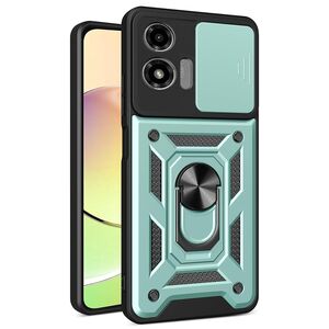 Husa pentru  Motorola Moto E14 Ring Armor Kickstand Tough Rugged Cover cu protectie camera, verde