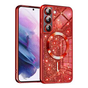 Husa pentru  Samsung Galaxy S21 FE cu MagSafe Sparkle Glare Detachable Layer, cu protectie lentile - rosu
