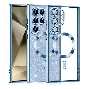 Husa pentru  Samsung Galaxy S22 Ultra 5G cu MagSafe Sparkle Glare Detachable Layer, cu protectie lentile - blue