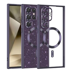 Husa pentru  Samsung Galaxy S22 Ultra 5G cu MagSafe Sparkle Glare Detachable Layer, cu protectie lentile - mov