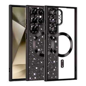Husa pentru  Samsung Galaxy S22 Ultra 5G cu MagSafe Sparkle Glare Detachable Layer, cu protectie lentile - negru