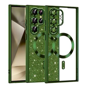 Husa pentru  Samsung Galaxy S22 Ultra 5G cu MagSafe Sparkle Glare Detachable Layer, cu protectie lentile - verde