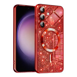 Husa pentru  Samsung Galaxy S23 FE cu MagSafe Sparkle Glare Detachable Layer, cu protectie lentile - rosu