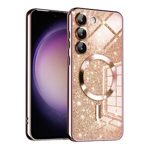 Husa pentru  Samsung Galaxy S23 Plus  cu MagSafe Sparkle Glare Detachable Layer, cu protectie lentile - rose gold
