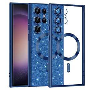Husa pentru  Samsung Galaxy S23 Ultra 5G cu MagSafe Sparkle Glare Detachable Layer, cu protectie lentile - albastru