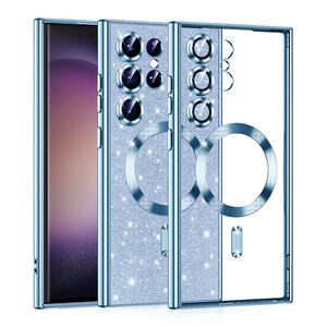 Husa pentru  Samsung Galaxy S23 Ultra 5G cu MagSafe Sparkle Glare Detachable Layer, cu protectie lentile - blue