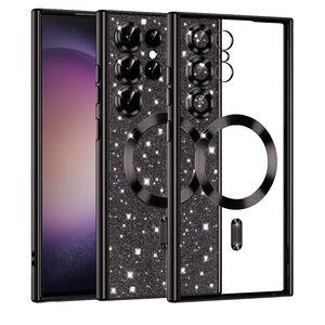 Husa pentru  Samsung Galaxy S23 Ultra 5G cu MagSafe Sparkle Glare Detachable Layer, cu protectie lentile - negru