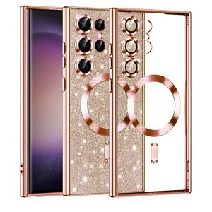 Husa pentru  Samsung Galaxy S23 Ultra 5G cu MagSafe Sparkle Glare Detachable Layer, cu protectie lentile - rose gold
