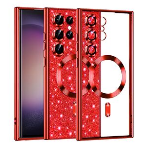 Husa pentru  Samsung Galaxy S23 Ultra 5G cu MagSafe Sparkle Glare Detachable Layer, cu protectie lentile - rosu