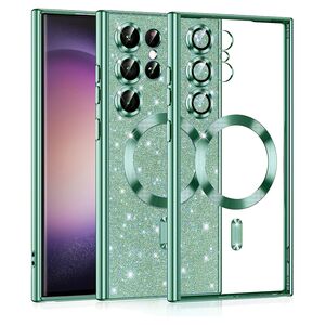 Husa pentru  Samsung Galaxy S23 Ultra 5G cu MagSafe Sparkle Glare Detachable Layer, cu protectie lentile - verde deschis