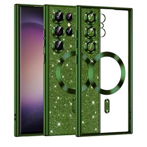 Husa pentru  Samsung Galaxy S23 Ultra 5G cu MagSafe Sparkle Glare Detachable Layer, cu protectie lentile - verde