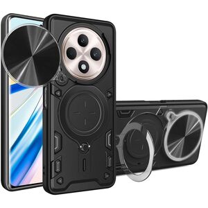 Husa pentru  Oppo Reno 12F, 12FS cu protecție pentru cameră și suport magnetic integrat Ring Shockproof, negru