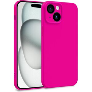 Husa pentru  iPhone 15 Liquid Silicone, subțire, captusita cu microfibra, anti amprentă, protectie cameră foto, fucsia