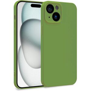 Husa pentru  iPhone 15 Liquid Silicone, subțire, captusita cu microfibra, anti amprentă, protectie cameră foto, verde