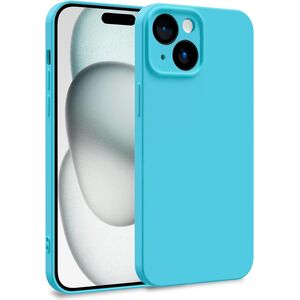 Husa pentru  iPhone 15 Liquid Silicone, subțire, captusita cu microfibra, anti amprentă, protectie cameră foto, turcoaz