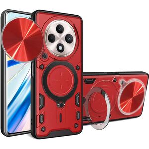 Husa pentru  Oppo Reno 12F, 12FS cu protecție pentru cameră și suport magnetic integrat Ring Shockproof, rosu